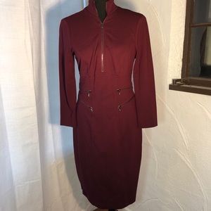 Burgundy Dress with Zipper Details